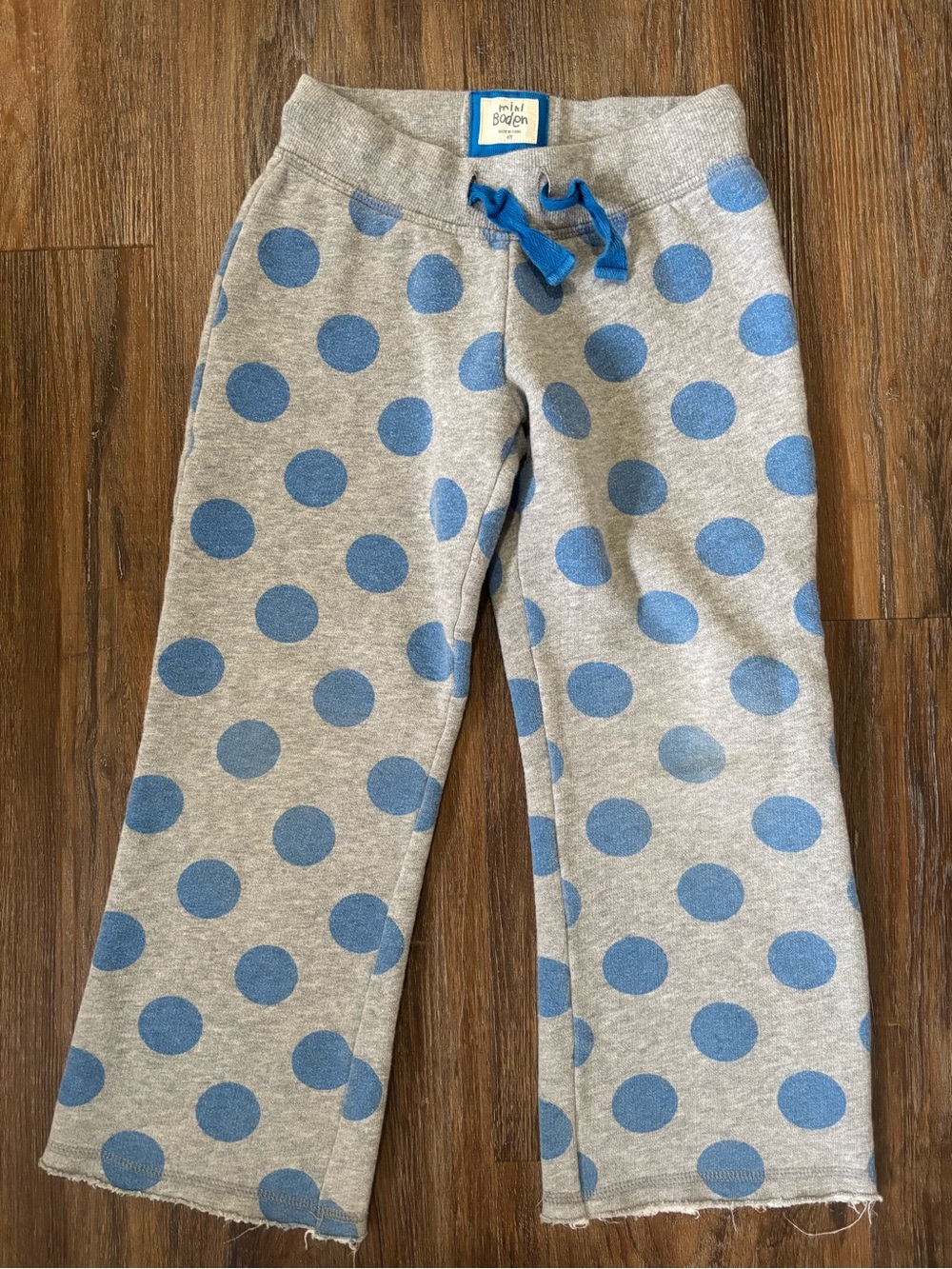 Mini Boden Gray Sweatpants with Blue Polka Dots 6y